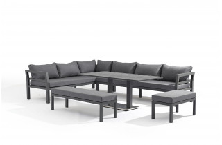 Salon de jardin d'angle design bas gris anthracite 10 personnes DELORM