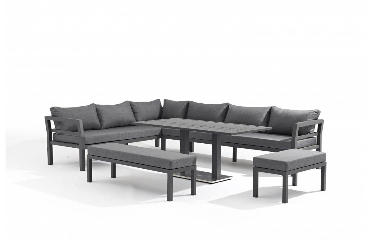 Salon de jardin d'angle design bas gris anthracite 10 personnes DELORM