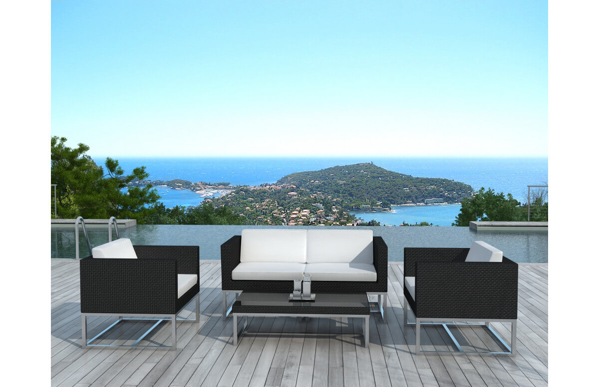 Salon de jardin design bas noir 4 personnes DELORM