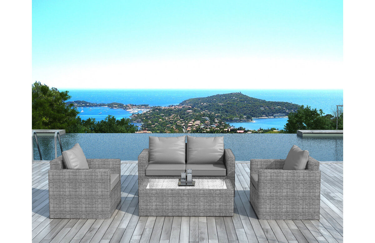 Salon de jardin design bas gris 4 personnes DELORM