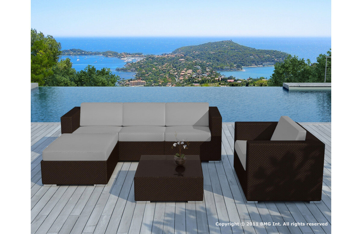 Salon de jardin design bas chocolat 5 personnes DELORM Salon de jardin design bas chocolat 5 personnes DELORM