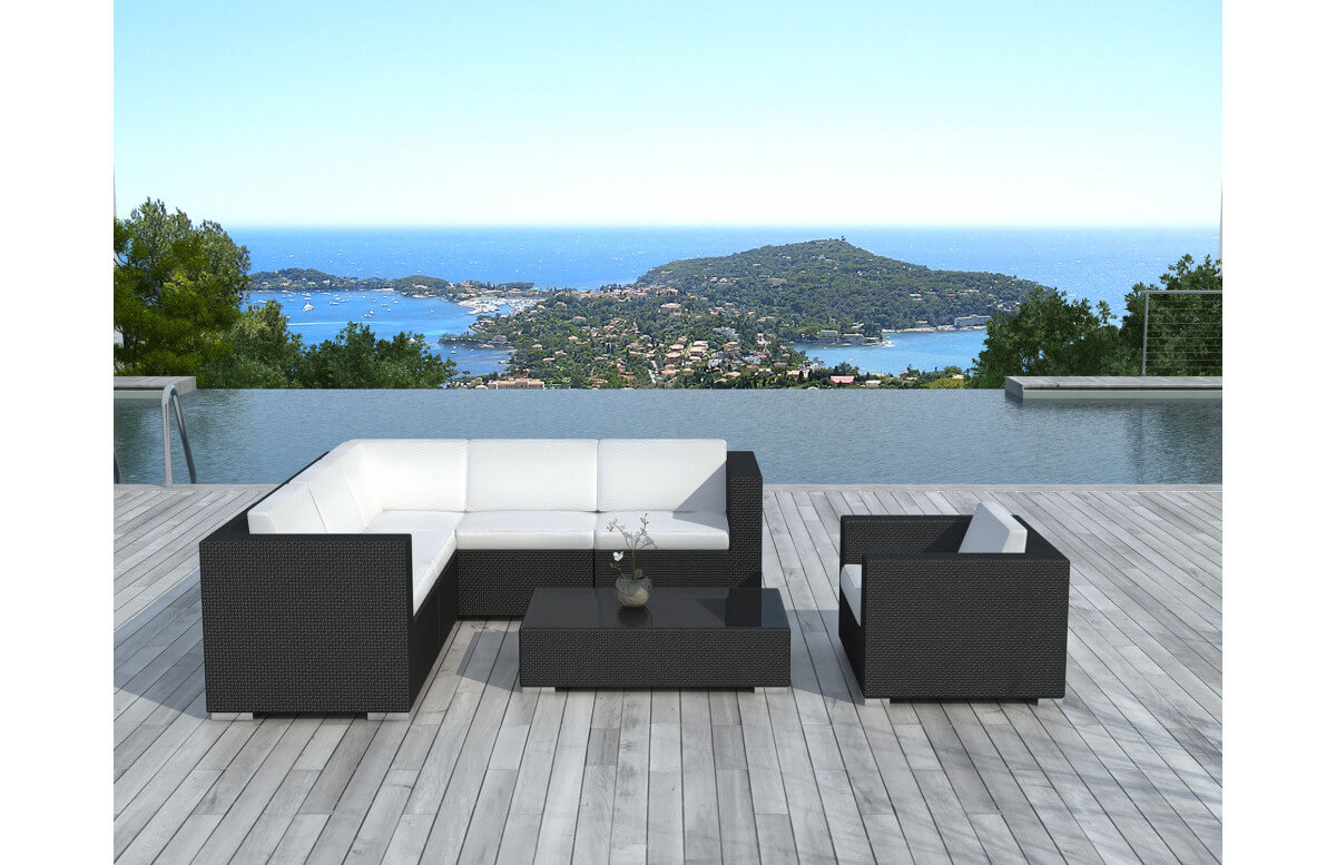 Salon de jardin design bas noir 6 personnes DELORM