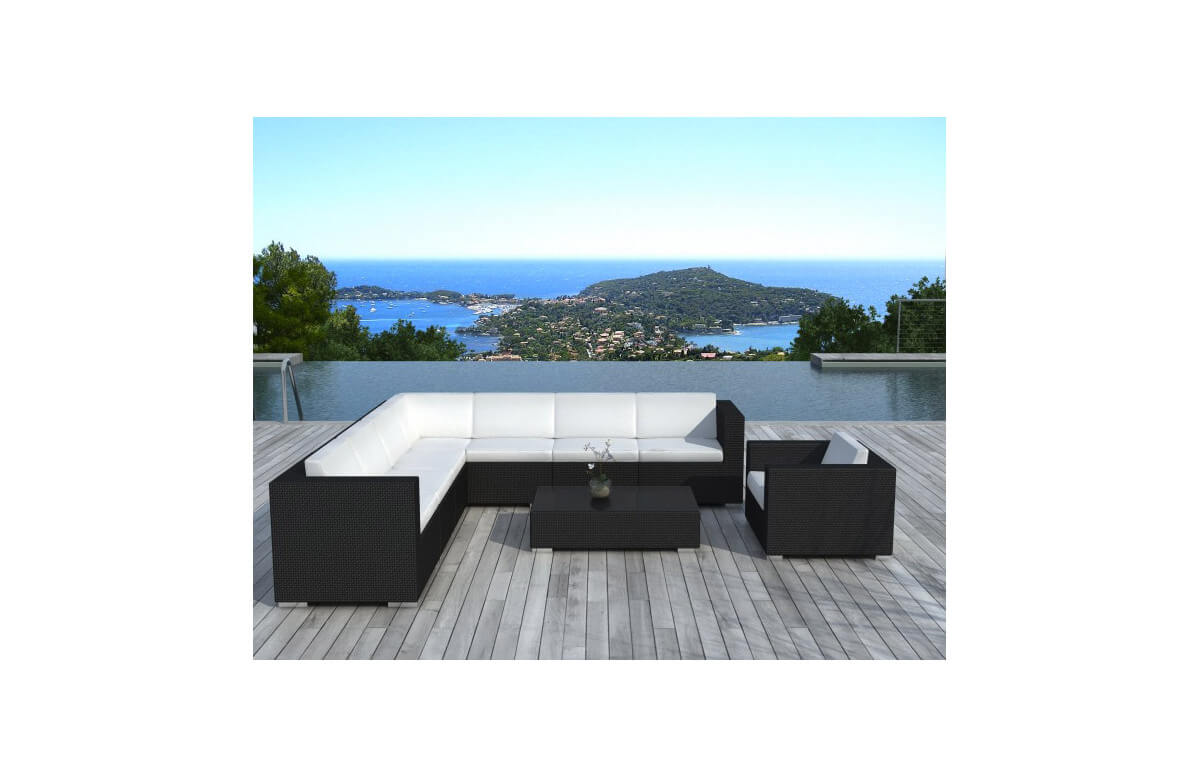 Salon de jardin d'angle modulable design bas noir 8 personnes DELORM