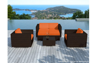 Salon de jardin design bas chocolat 6 personnes DELORM