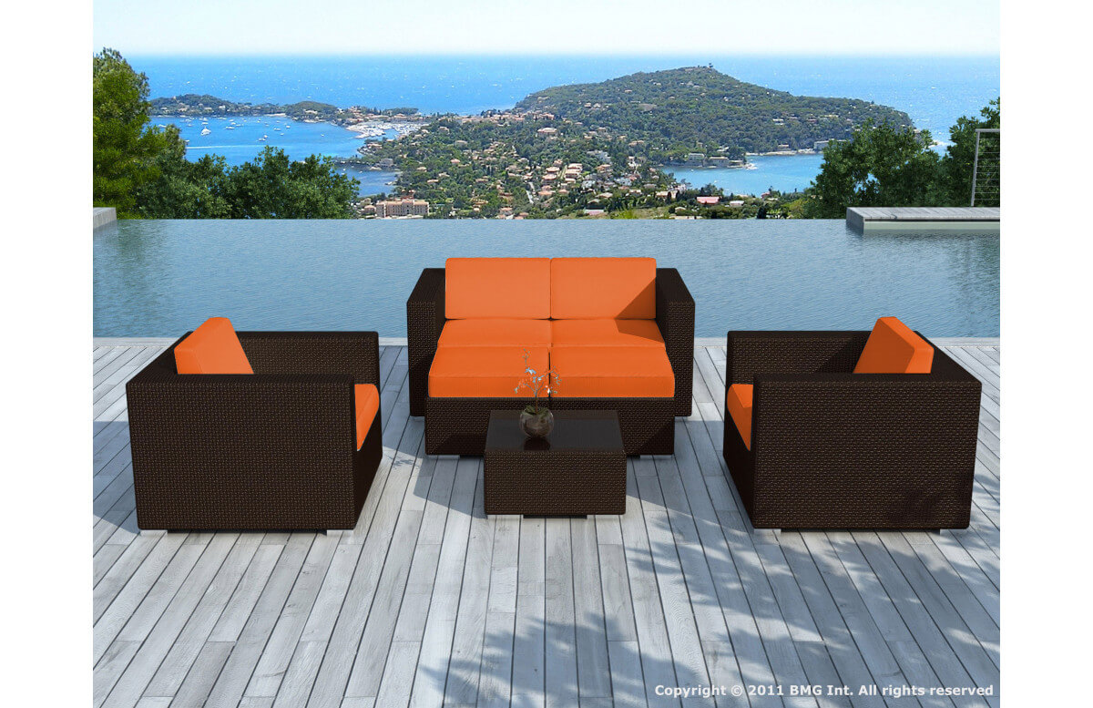 Salon de jardin design bas chocolat 6 personnes DELORM