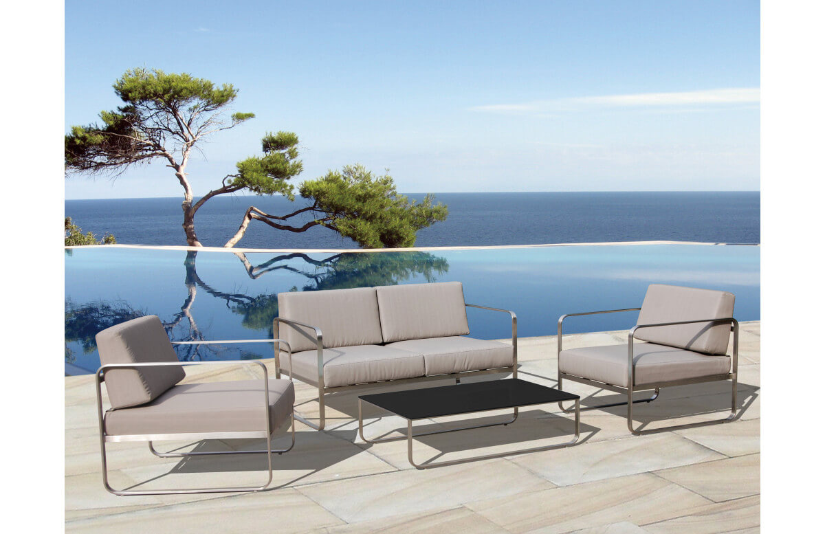 Salon de jardin design bas taupe 4 personnes DELORM