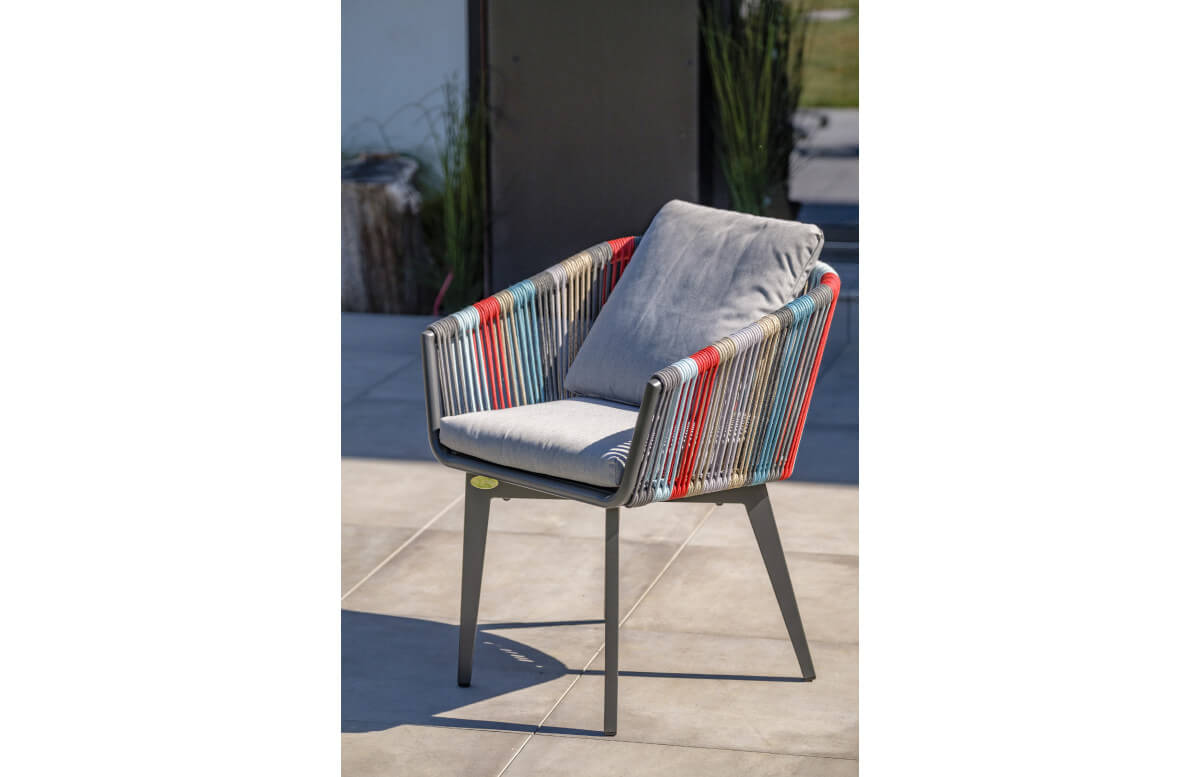 Fauteuil salon de jardin en aluminium et corde multicolore Paris Garden Alana