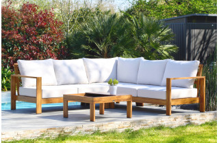 Salon de jardin bas MAJORQUE en aluminium effet bois Marron 5 personnes DCB GARDEN