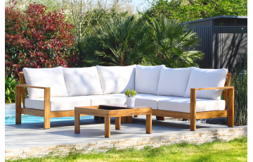 Salon de jardin bas MAJORQUE en aluminium effet bois Marron 5 personnes DCB GARDEN