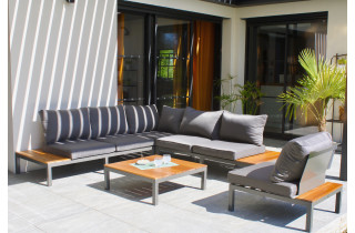 Salon de jardin bas NAGANO en teck FSC et aluminium Anthracite 6 personnes DCB GARDEN