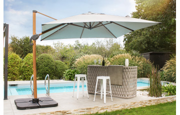 Parasol de jardin déporté inclinable imitation bois SEVILLA 2,5x2,5m en aluminium et toile polyester DCB GARDEN