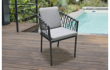 Fauteuil de jardin PILAT en aluminium et corde Anthracite PARIS GARDEN