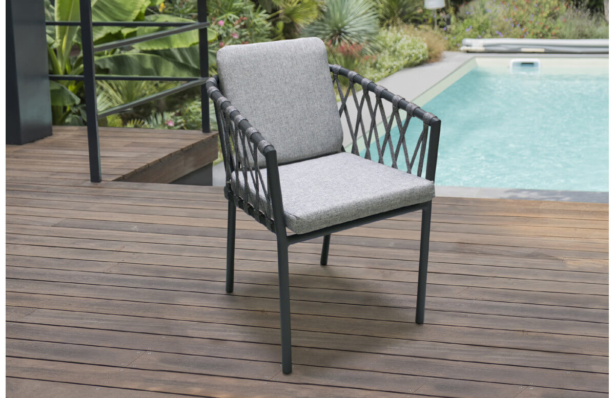 Fauteuil de jardin PILAT en aluminium et corde Anthracite PARIS GARDEN