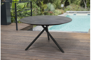 Table de jardin ronde PILAT 129 cm avec plateau HPL Anthracite 6 personnes PARIS GARDEN