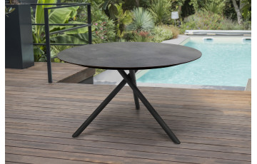 Table de jardin ronde PILAT 129 cm avec plateau HPL Anthracite 6 personnes PARIS GARDEN