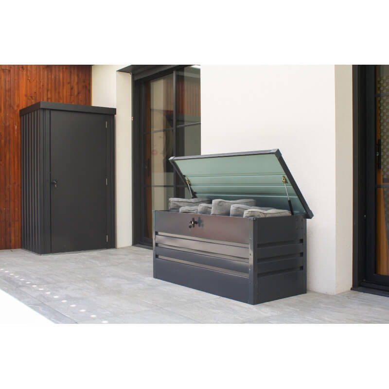 Coffre de rangement extérieur SCATOLA 350L en acier galvanisé Anthracite  CITY GARDEN