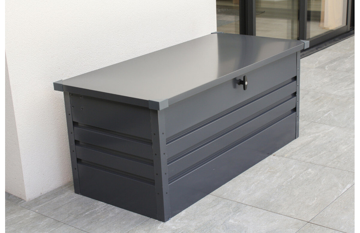 Coffre de Rangement Extérieur 165 x 70 cm 600 Litres en Acier Galvanisé  Gris Clair Idéal