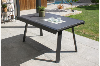 Table de jardin extensible STOCKHOLM en aluminium avec rallonge manuelle Anthracite 6/8 personnes DCB GARDEN