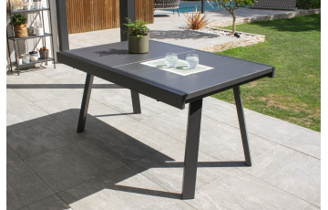 Table de jardin extensible STOCKHOLM en aluminium avec rallonge manuelle Anthracite 6/8 personnes DCB GARDEN