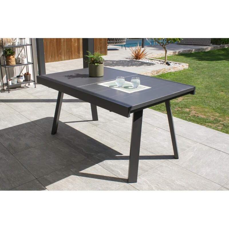 Table de jardin aluminium Anthracite plateau verre - IBIZA -10/12 pers