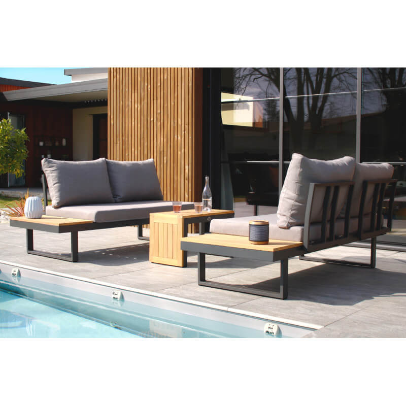 Salon de jardin bas TOKYO en bois d'acacia et aluminium Anthracite 4