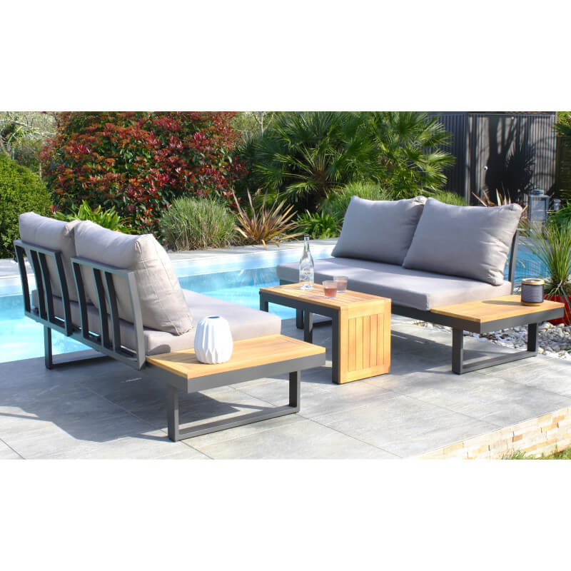 Salon de jardin bas TOKYO en bois d'acacia et aluminium Anthracite 4