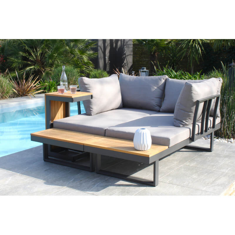 Salon de jardin bas TOKYO en bois d'acacia et aluminium Anthracite 4