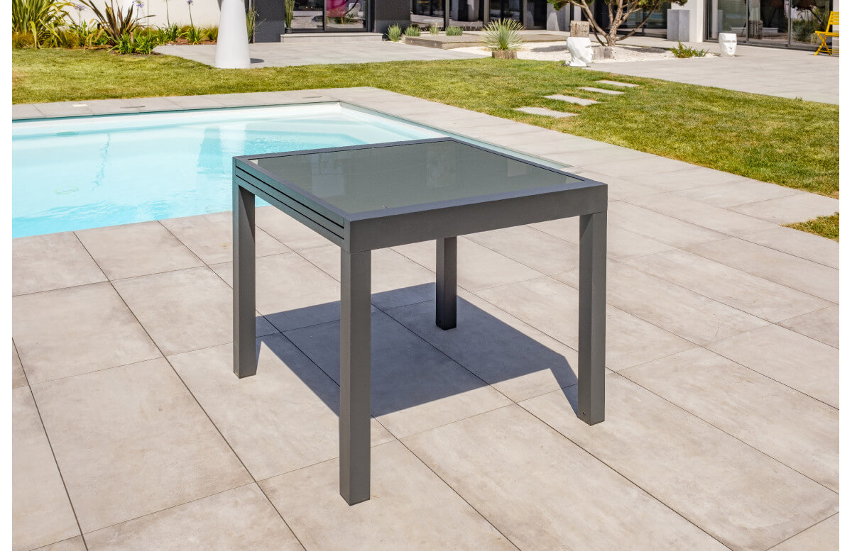 Table salon de jardin extensible en alu/verre pour 4 personnes DCB Garden TOLEDE gris anthracite