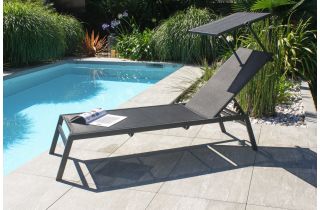 Bain de soleil design TOSCANE en aluminium et textilène avec brise soleil Anthracite DCB GARDEN