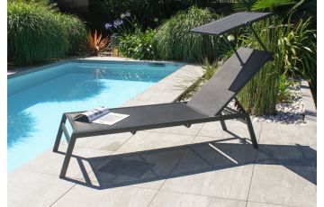 Bain de soleil design TOSCANE en aluminium et textilène avec brise soleil Anthracite DCB GARDEN