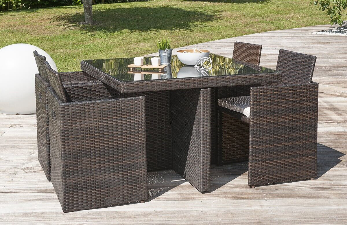 Salon de jardin design encastrable 4 places DCB Garden en résine tressée