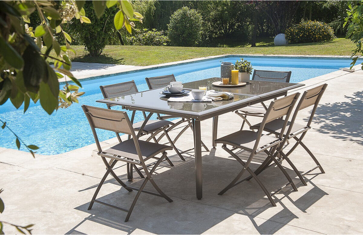 Ensemble table et chaises de jardin en aluminium 6 personnes - rallonge papillon DCB Garden