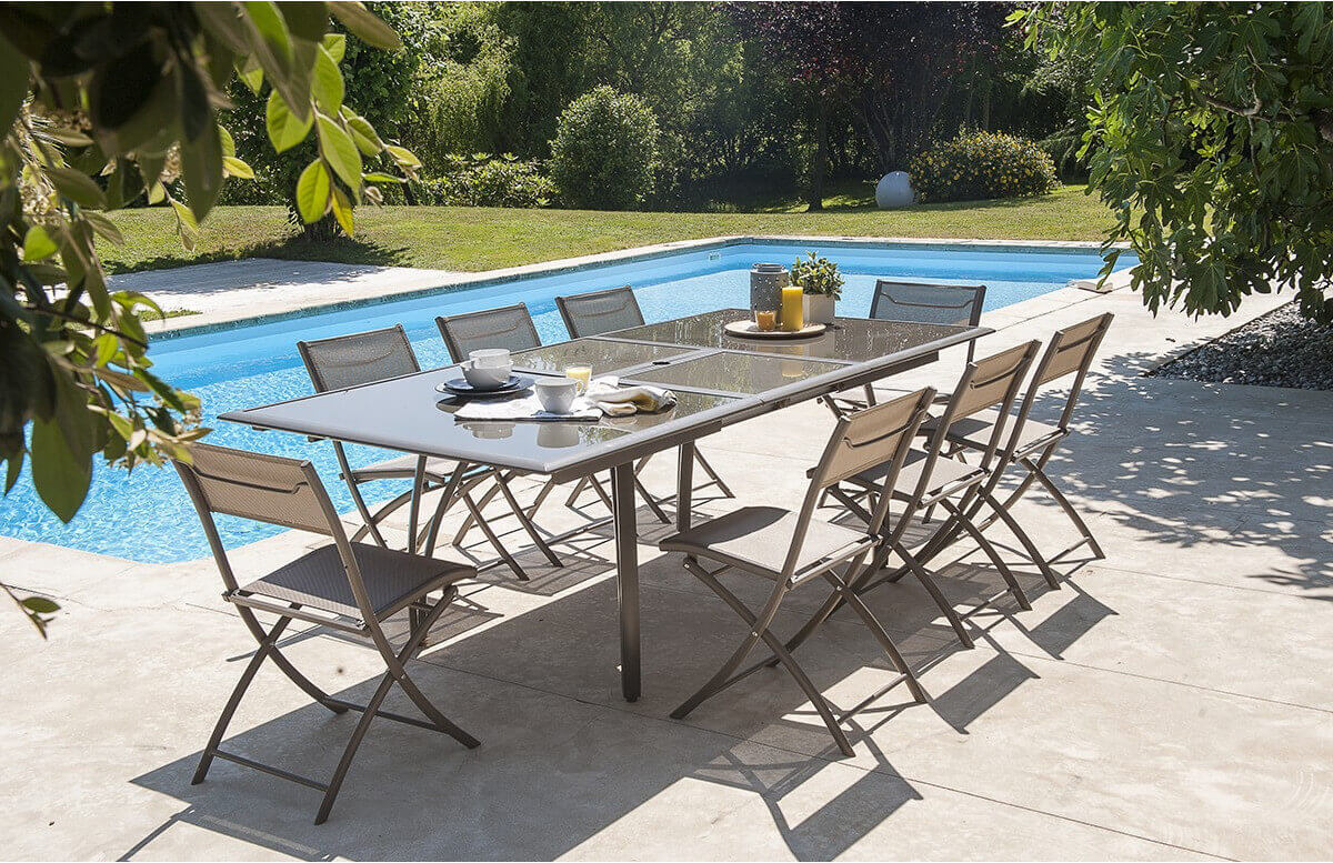 Ensemble table et chaises de jardin en aluminium 8 personnes - rallonge papillon DCB Garden