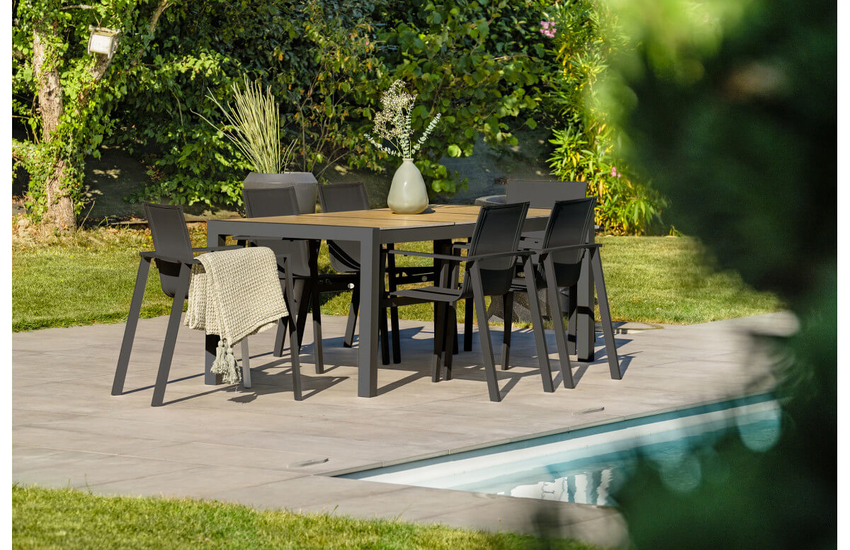 Ensemble table et chaises de jardin plateau céramique et aluminium Anthracite Helsinki 6 personnes DCB GARDEN