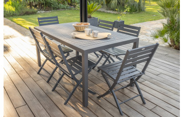 Ensemble table et chaises de jardin 6 personnes en aluminium anthracite DCB Garden MIAMI-Marius