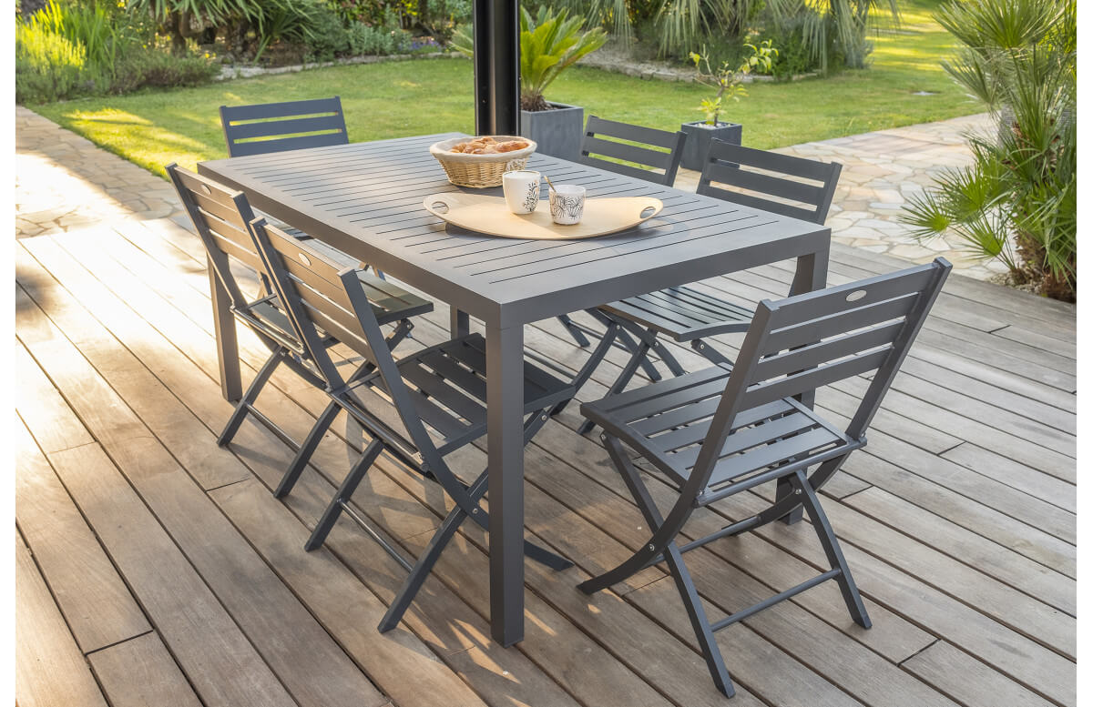 Ensemble table et chaises de jardin 6 personnes en aluminium anthracite DCB Garden MIAMI-Marius