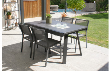 Ensemble table et chaises de jardin extensible en aluminium STOCKHOLM Anthracite 4 personnes DCB GARDEN