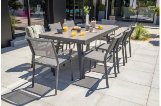 Ensemble table et chaises de jardin extensible en céramique STOCKHOLM Anthracite 8 personnes DCB GARDEN