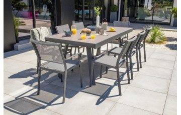 Ensemble table et chaises de jardin extensible en céramique STOCKHOLM Anthracite 8 personnes DCB GARDEN