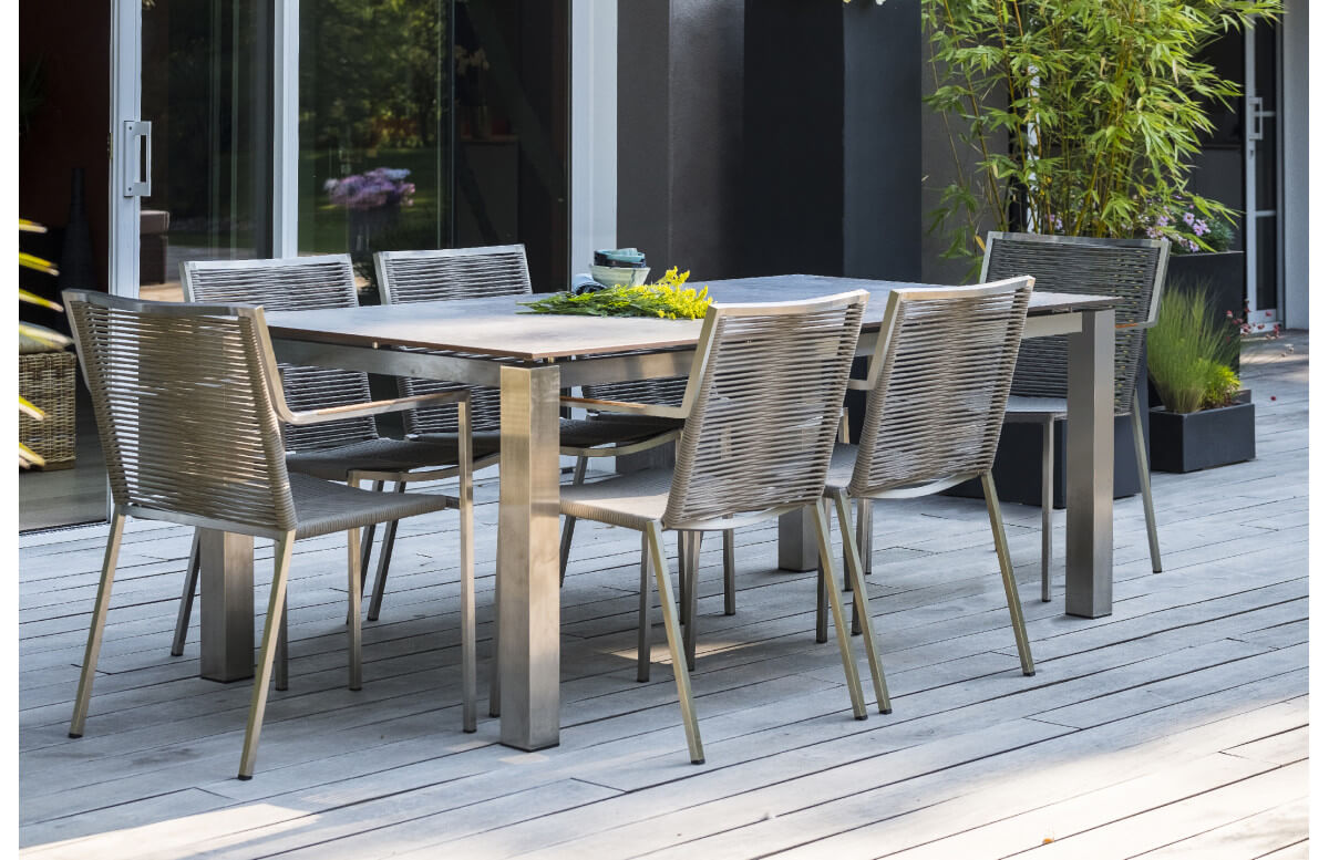 Ensemble table et fauteuils de jardin 6 personnes en inox & HPL Paris Garden