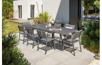 Ensemble table et chaises de jardin extensible en aluminium STOCKHOLM Anthracite 8 personnes DCB GARDEN