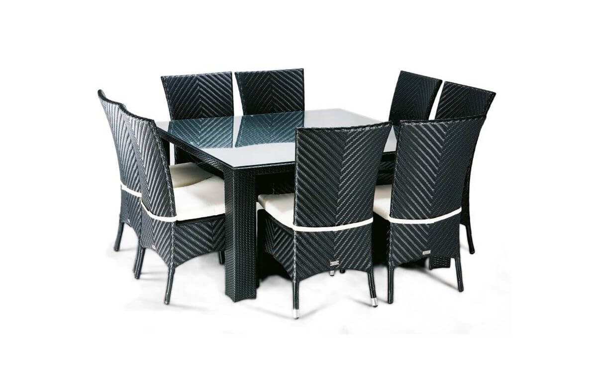 Ensemble table et chaises de jardin carré 8 personnes en aluminium noir LOUNGE - Hémisphère Editions