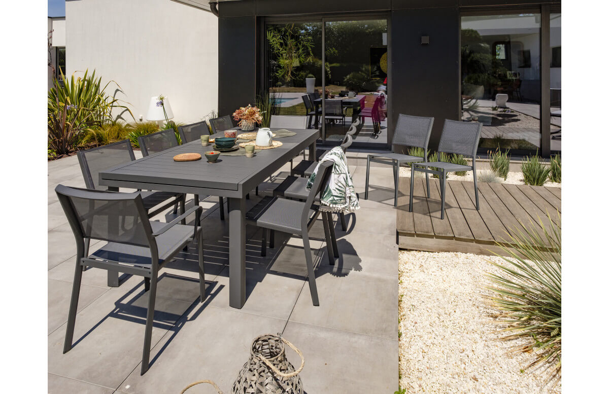 Table + chaises jardin XXL - Aluminium GRIS Graphite - MOBILIER DE