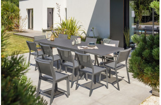 Ensemble table et chaises de jardin extensible en aluminium STOCKHOLM Anthracite 12 personnes DCB GARDEN