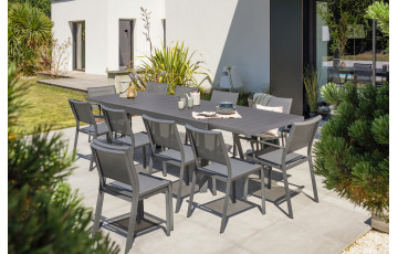 Ensemble table et chaises de jardin extensible en aluminium STOCKHOLM Anthracite 12 personnes DCB GARDEN