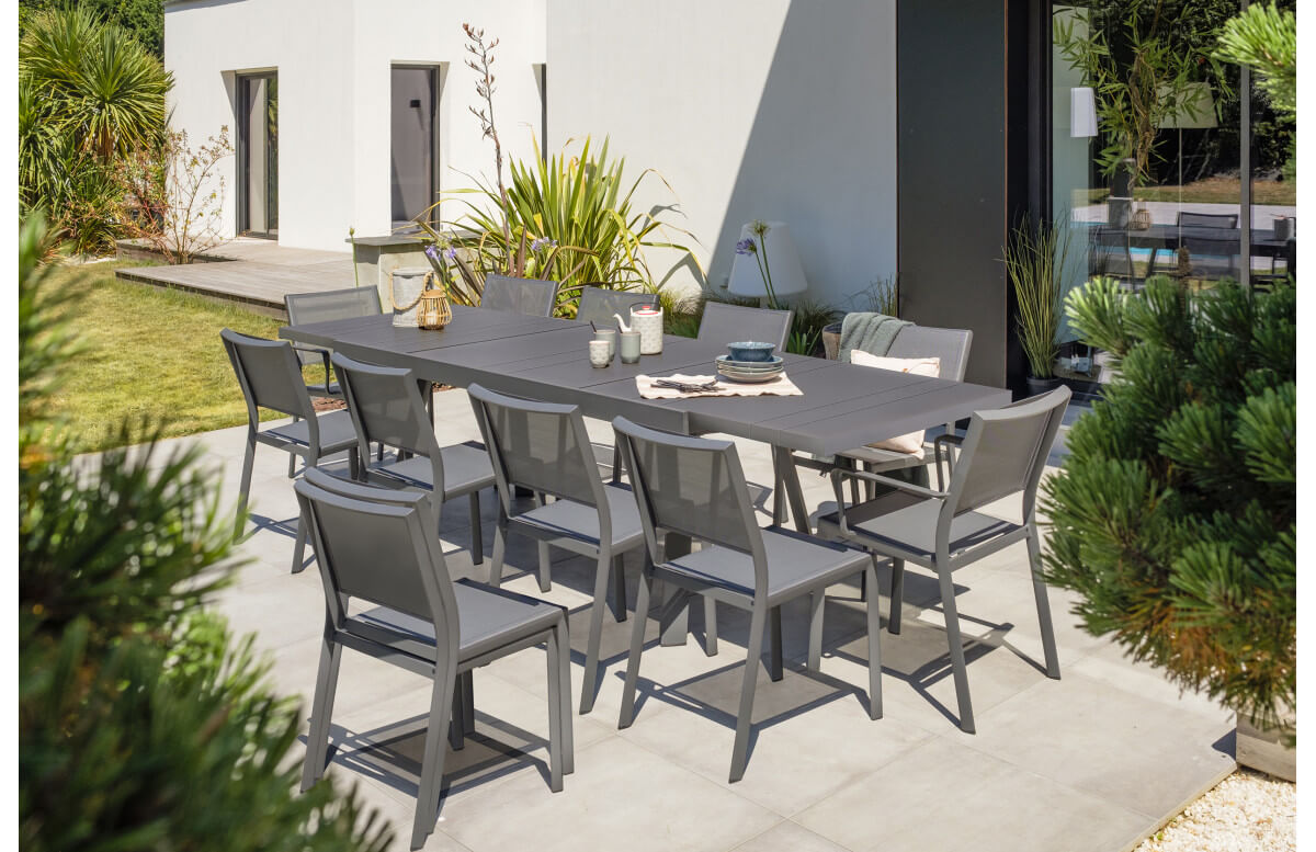 Ensemble table et chaises de jardin extensible en aluminium STOCKHOLM Anthracite 12 personnes DCB GARDEN