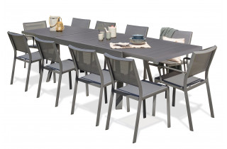 Ensemble table et chaises de jardin extensible en aluminium STOCKHOLM Anthracite 10 personnes DCB GARDEN