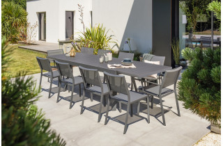 Ensemble table et chaises de jardin extensible en aluminium STOCKHOLM Anthracite 10 personnes DCB GARDEN