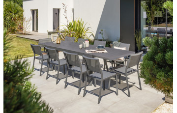 Ensemble table et chaises de jardin extensible en aluminium STOCKHOLM Anthracite 10 personnes DCB GARDEN