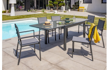 Ensemble table et chaises de jardin en alu/verre pour 6 personnes DCB Garden TOLEDE gris anthracite